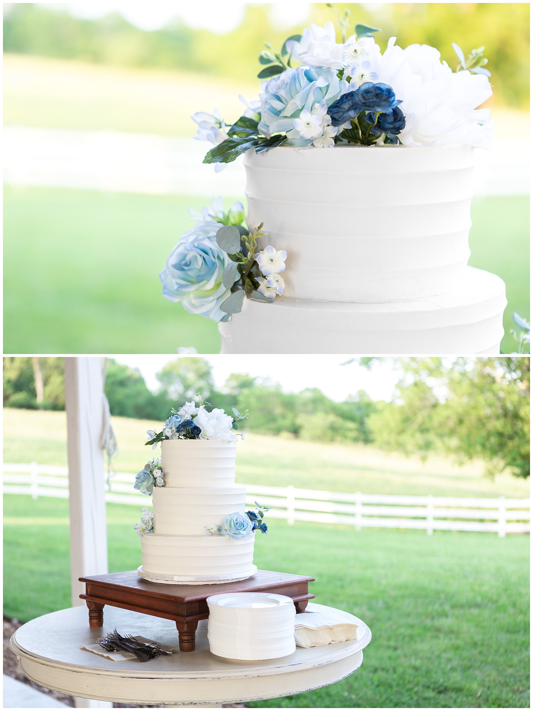 Wedding Cake with Blue flowers - Nashville Wedding