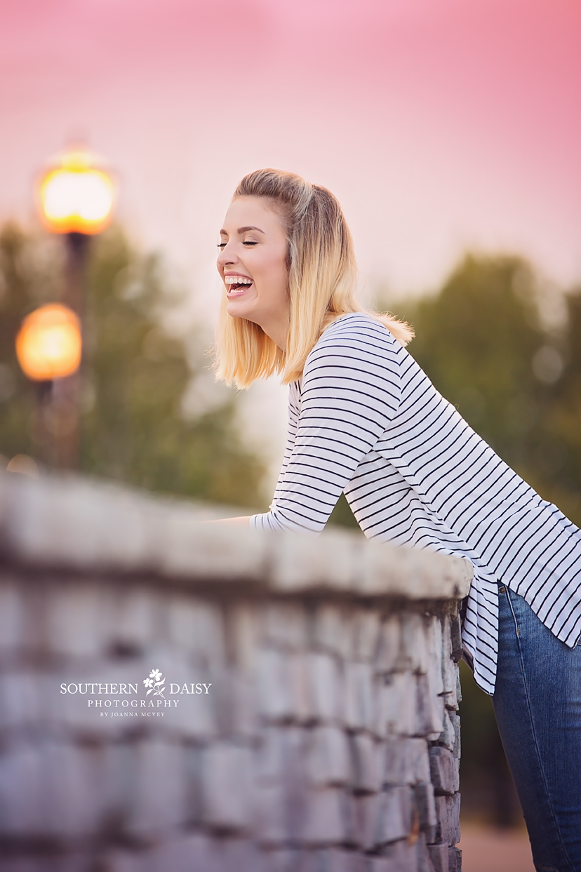 Senior girl laughing on bridge - Tennessee Portrait Photographer
