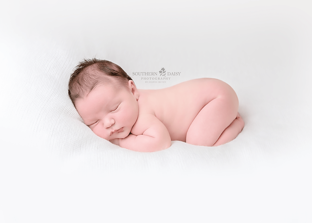 newborn baby on clean white background - Nashville newborn photographer