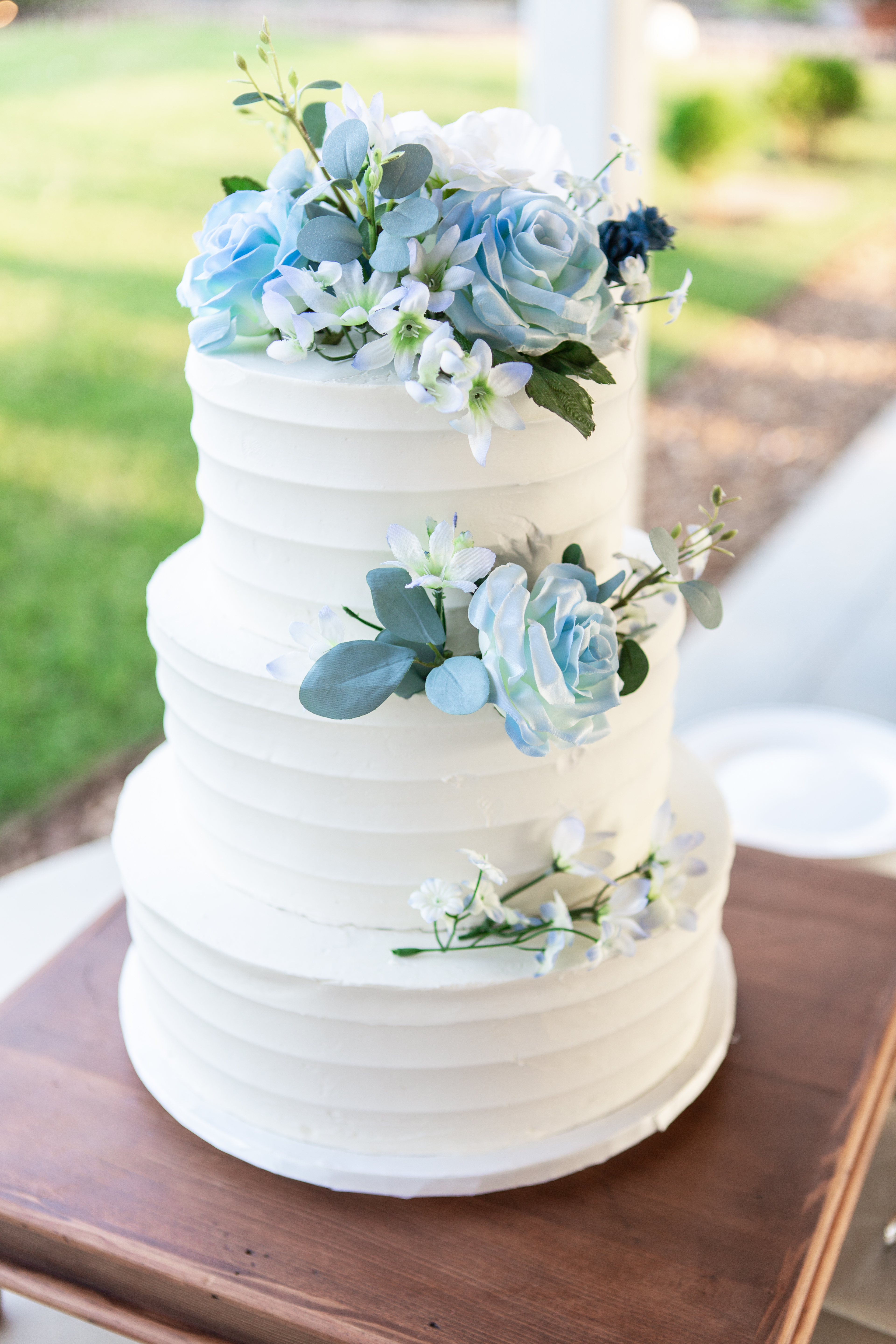 Wedding Cake with Blue flowers - Nashville Wedding
