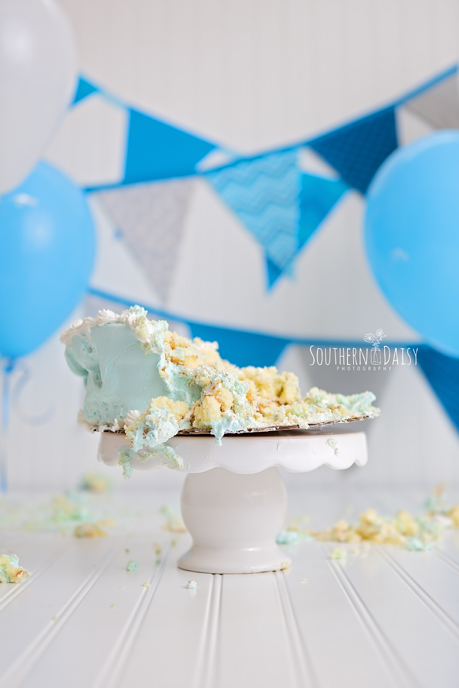 Blue and Gray Cake Smash - Southern Daisy Photography, Hendersonville, TN