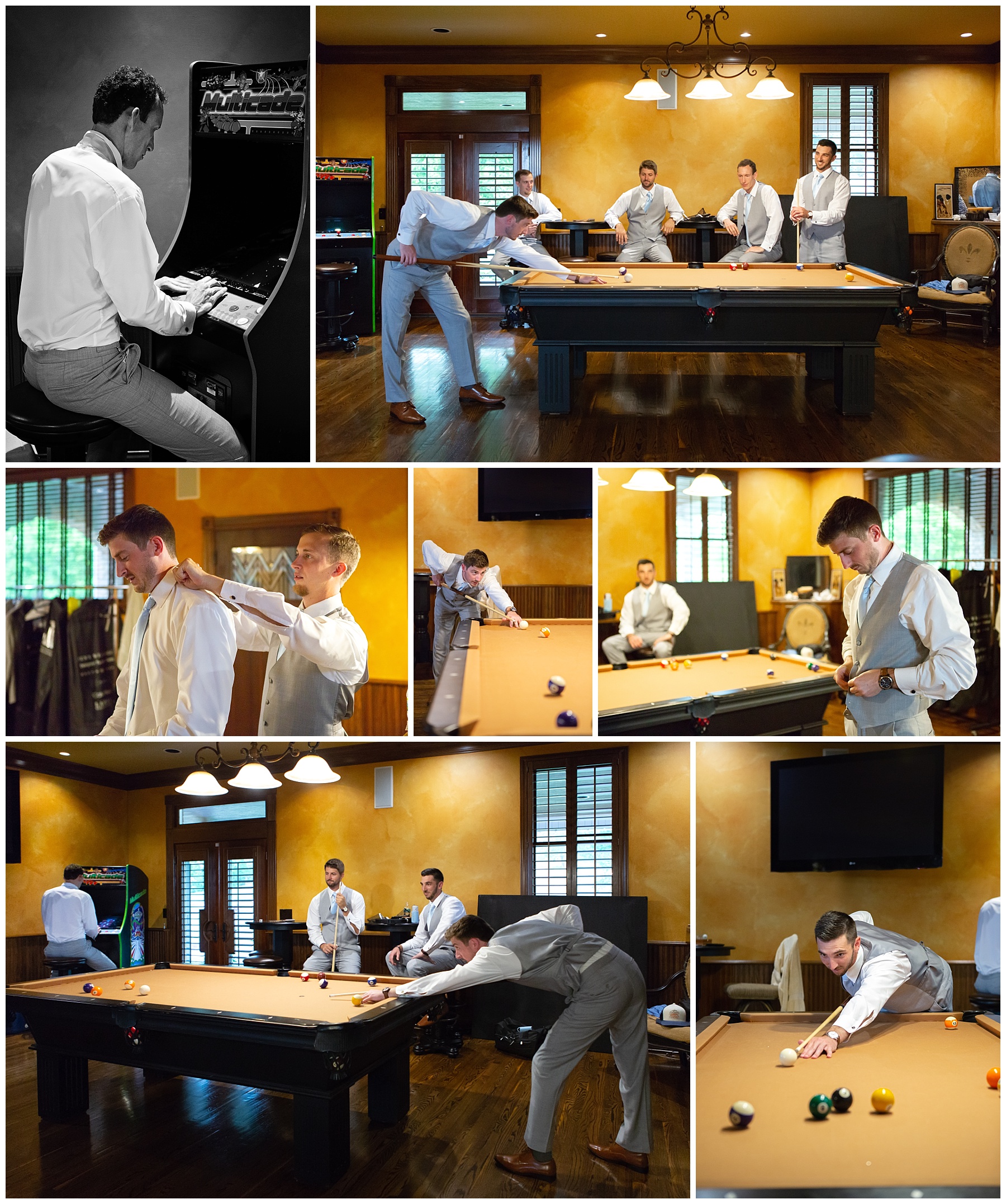 Groomsmen playing pool - Rock Creek Farm - Nashville Wedding Photographer