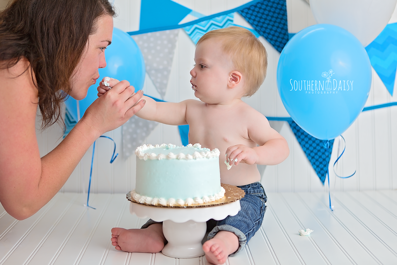 Blue and Gray Cake Smash - Southern Daisy Photography, Hendersonville, TN